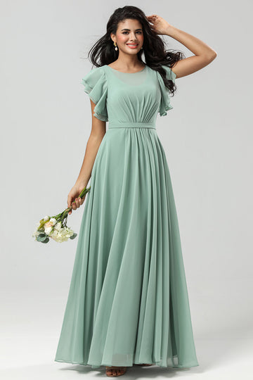 Chiffon A Line Green brudepike kjole med plissert